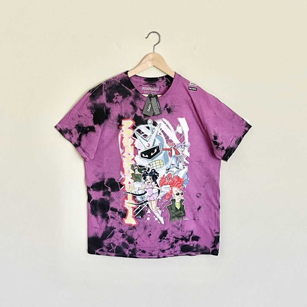 NEW Futurama Anime Characters Graphic Tie Dye Purple T Shirt Adult Medium